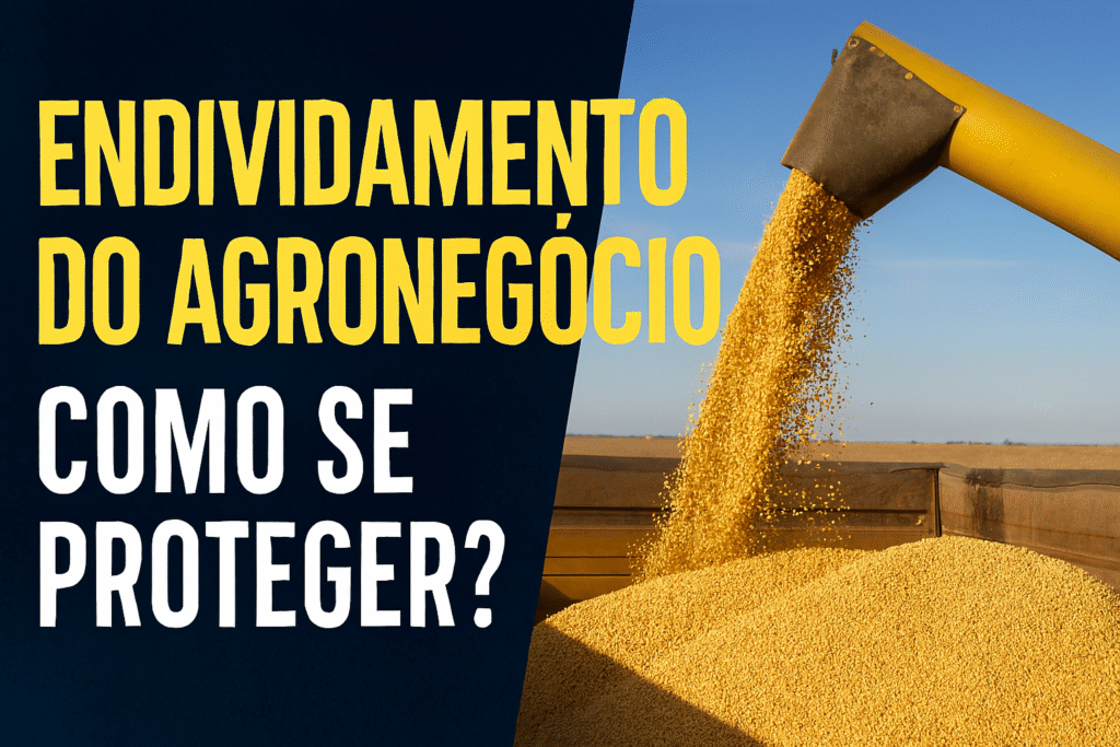 Colheita de soja sendo descarregada por colheitadeira, representando o endividamento do agronegócio e a importância do crédito rural para produtores.